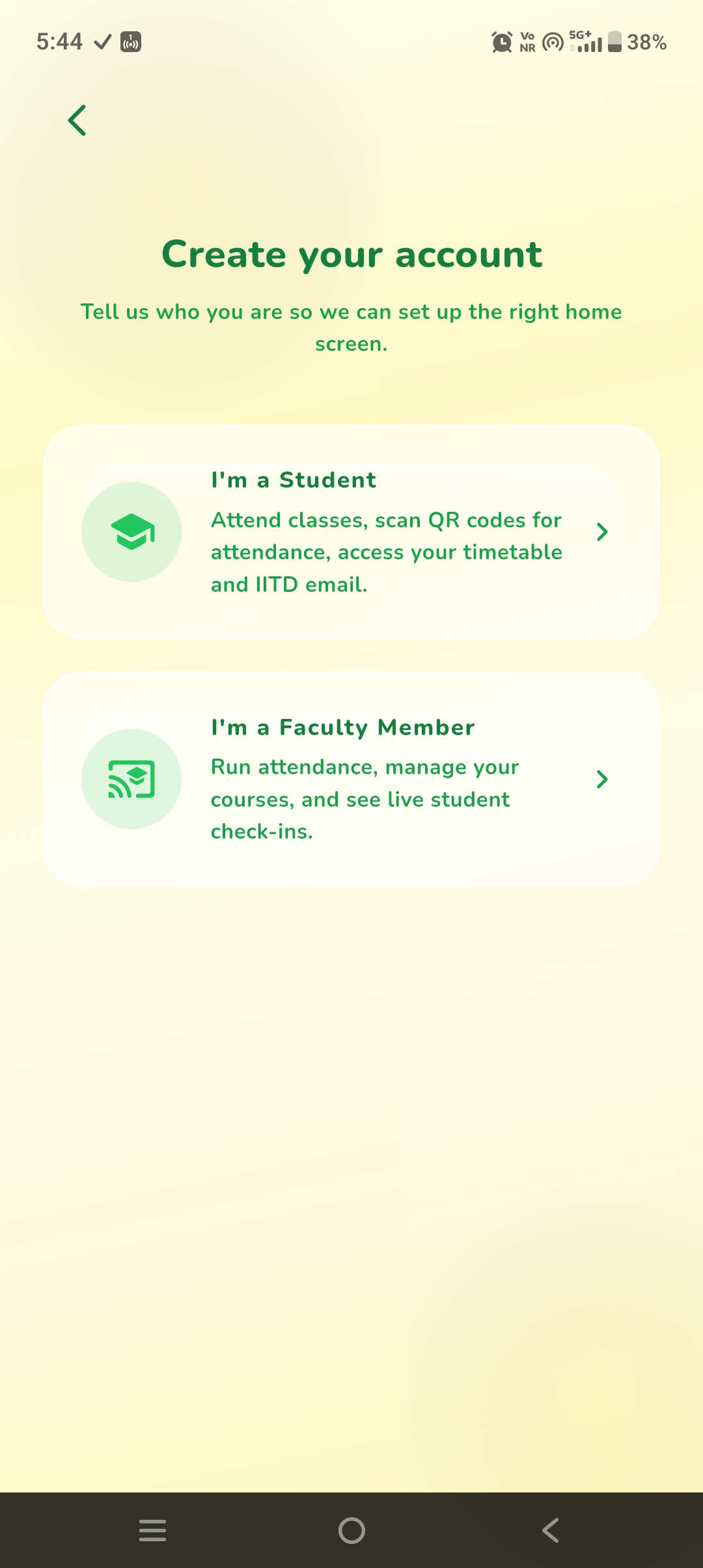 UAI role picker — student or faculty