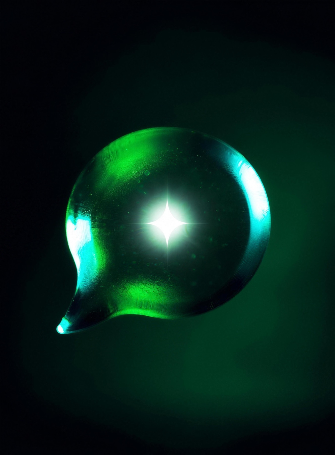 Abstract swirling cloud of glowing emerald and mint particles representing Horizon, the UAI campus AI