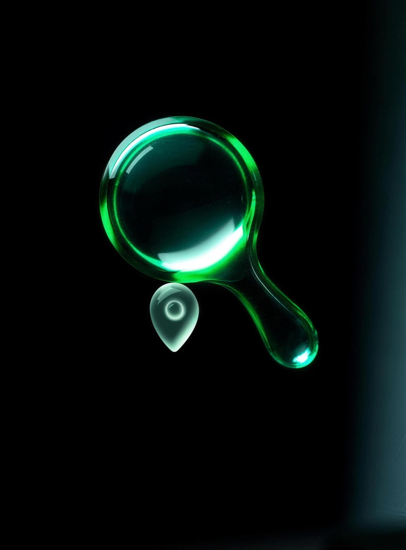 Abstract glowing emerald light trails converging to a point, representing the UAI lost and found matching module