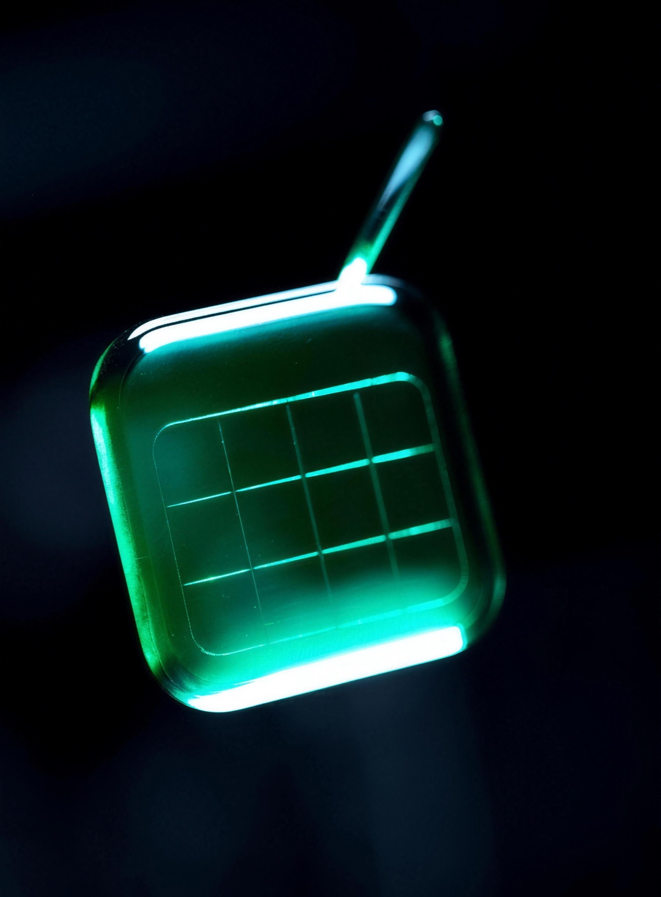 Abstract glowing emerald grid of light representing the UAI timetable module